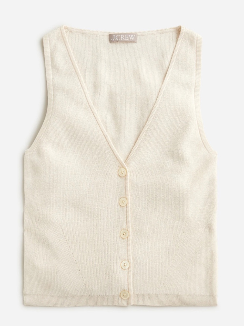 J. Crew Silk/Cashmere Blend Ivory Fitted V-Neck Button-Up Knit Vest